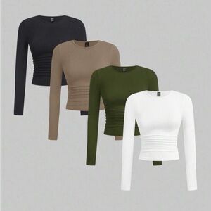 Ruched Long Sleeve Tops (Multi-Color Pack)